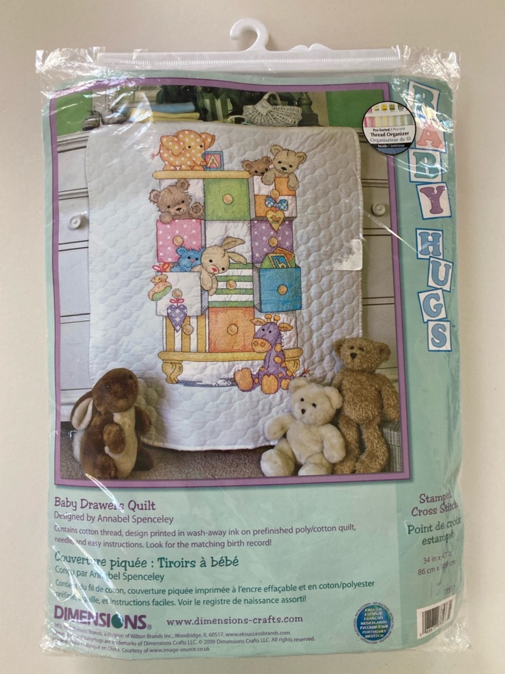 Dimensions 2009 Stamped Cross Stitch 73537 Baby Drawers Quilt 34 x 43 - OPEN BOX